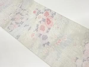 雲に草花模様織出し袋帯